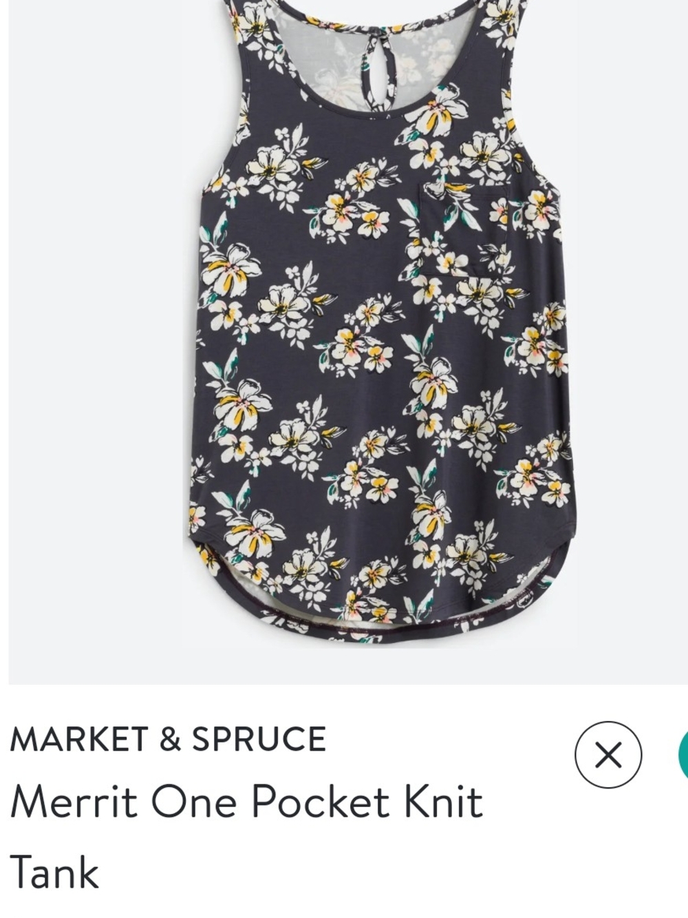 Market & Spruce Floral Pocket Tank - Charcoal with White & Yellow Flowers